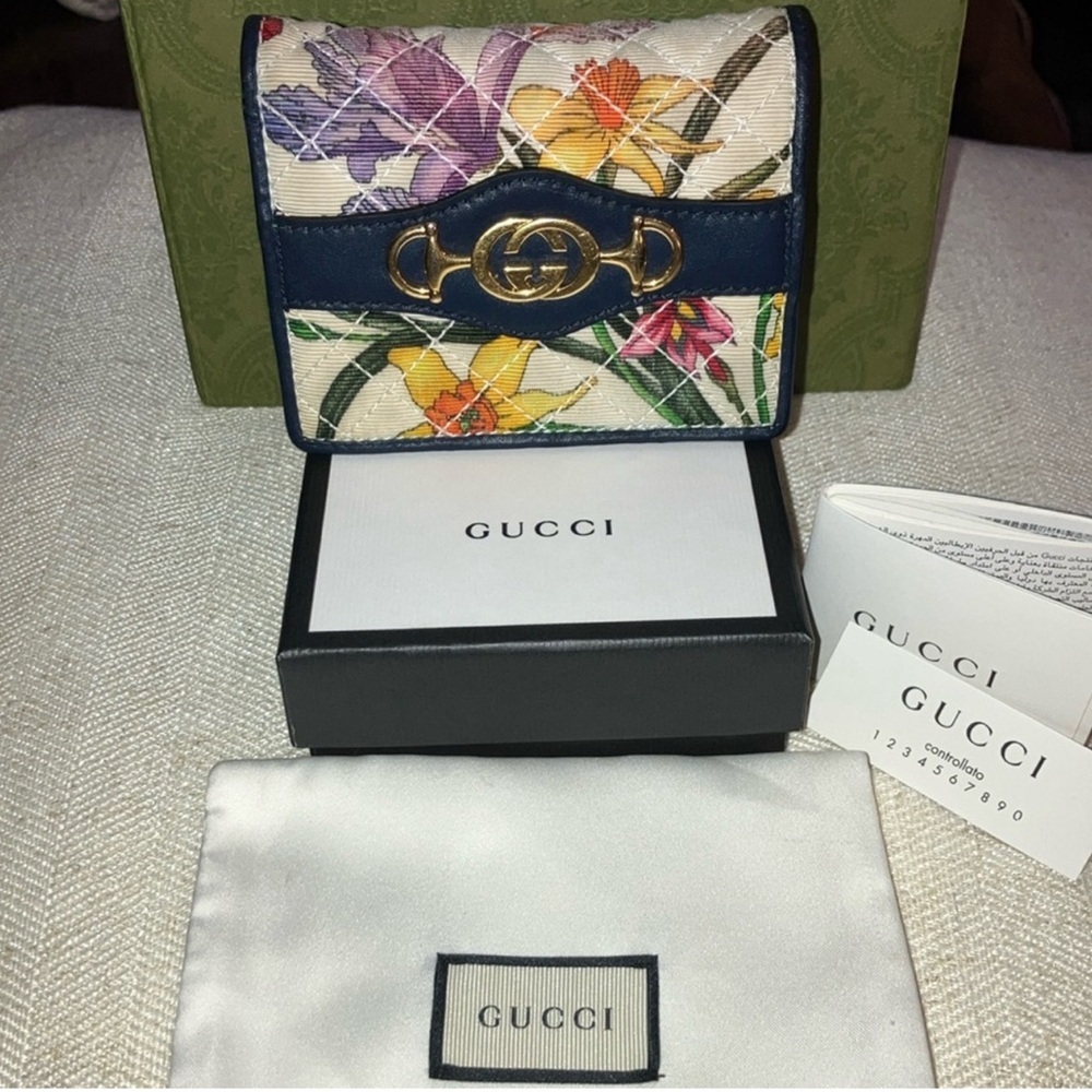 Full Inclusion! Gucci Horsebit GG Floral Trapuntata Multicolor Zumi Wallet - Picture 4 of 14
